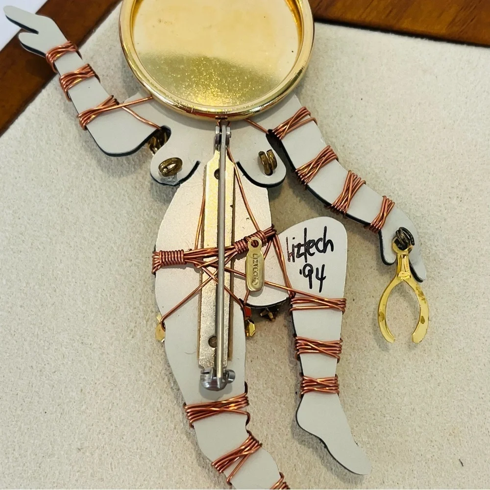 Vintage Liztech ‘94 Dancing Wolf Shaman Mirrored Brooch with Copper Wire Detail